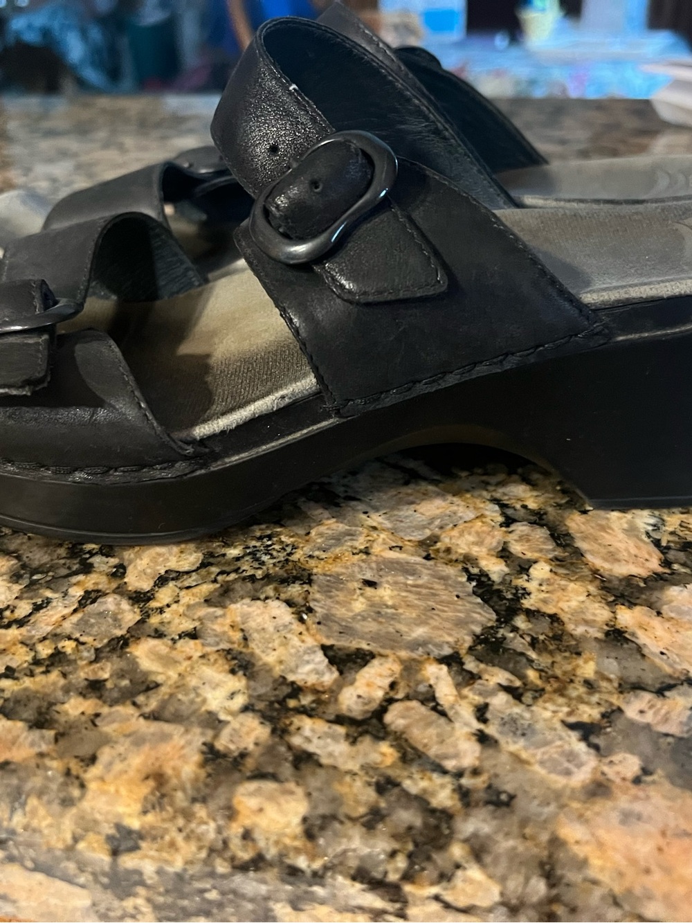 Dansko Black Leather Buckle Clogs